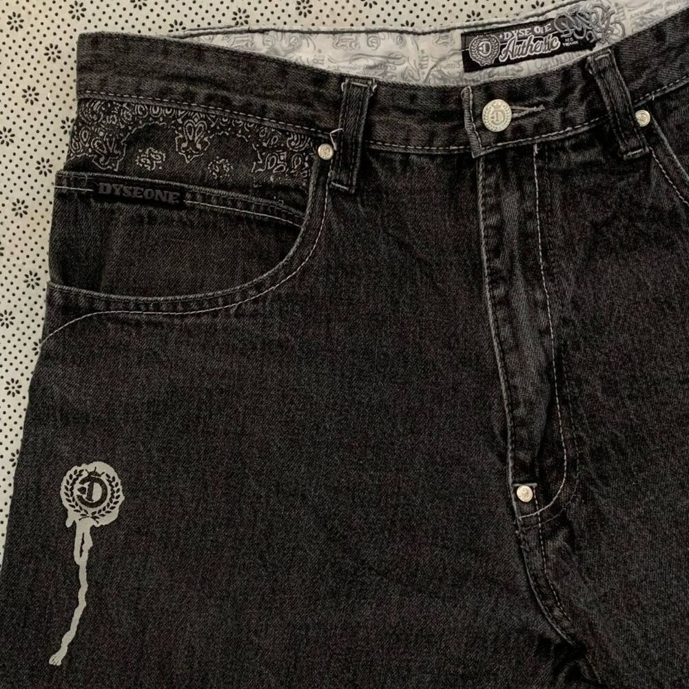 Dyse One Authentic DNM Black Denim Jeans 36x30 Skull Bandana Paisley Y2K